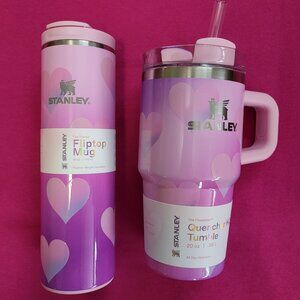 Valentine's Day Stanley Tumbler Set - Pink Hearts, 20 oz & 16 oz